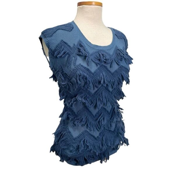 1990’s Anthropologie Yellow Bird Fringe Chevron Sweater Size Small - Picture 2 of 7